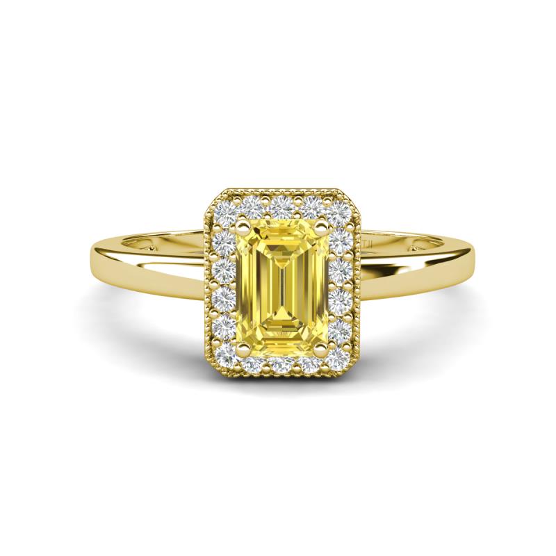 Karah 0.78 ctw Yellow Sapphire Emerald Shape (6x4 mm) Accented Side Natural Diamond Halo Engagement Ring 