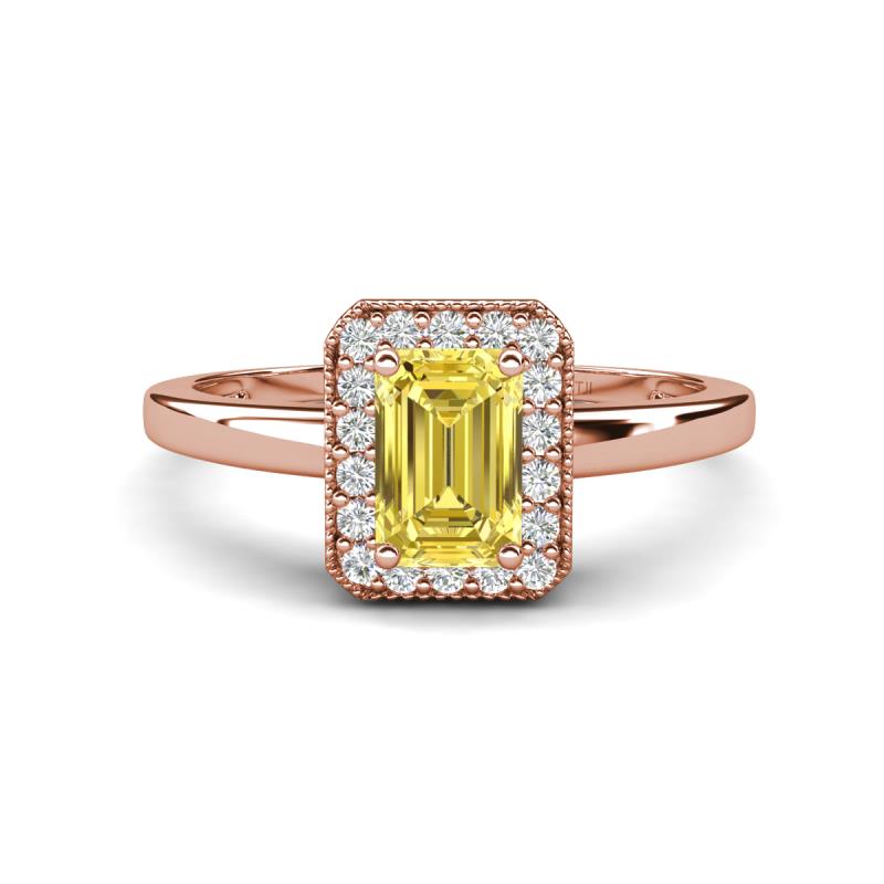 Karah 0.78 ctw Yellow Sapphire Emerald Shape (6x4 mm) Accented Side Natural Diamond Halo Engagement Ring 