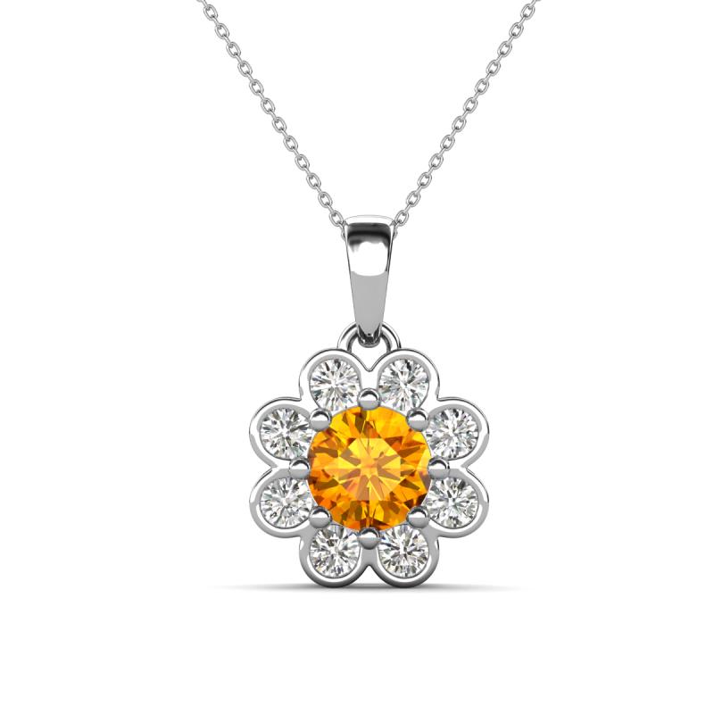 Urania 1.32 ctw Citrine (6.00 mm) and Accented Lab Grown Diamond Halo Floral Pendant 