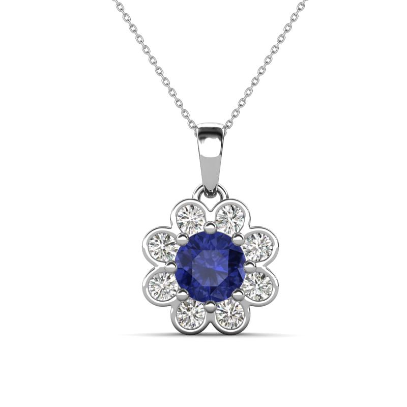 Urania 1.32 ctw Iolite (6.00 mm) and Accented Lab Grown Diamond Halo Floral Pendant 