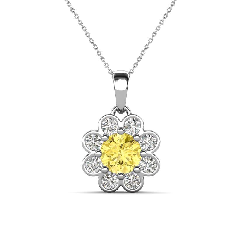 Urania 1.55 ctw Yellow Sapphire (6.00 mm) and Accented Lab Grown Diamond Halo Floral Pendant 