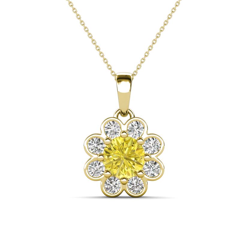 Urania 1.40 ctw Yellow Diamond (6.00 mm) and Accented Lab Grown Diamond Halo Floral Pendant 