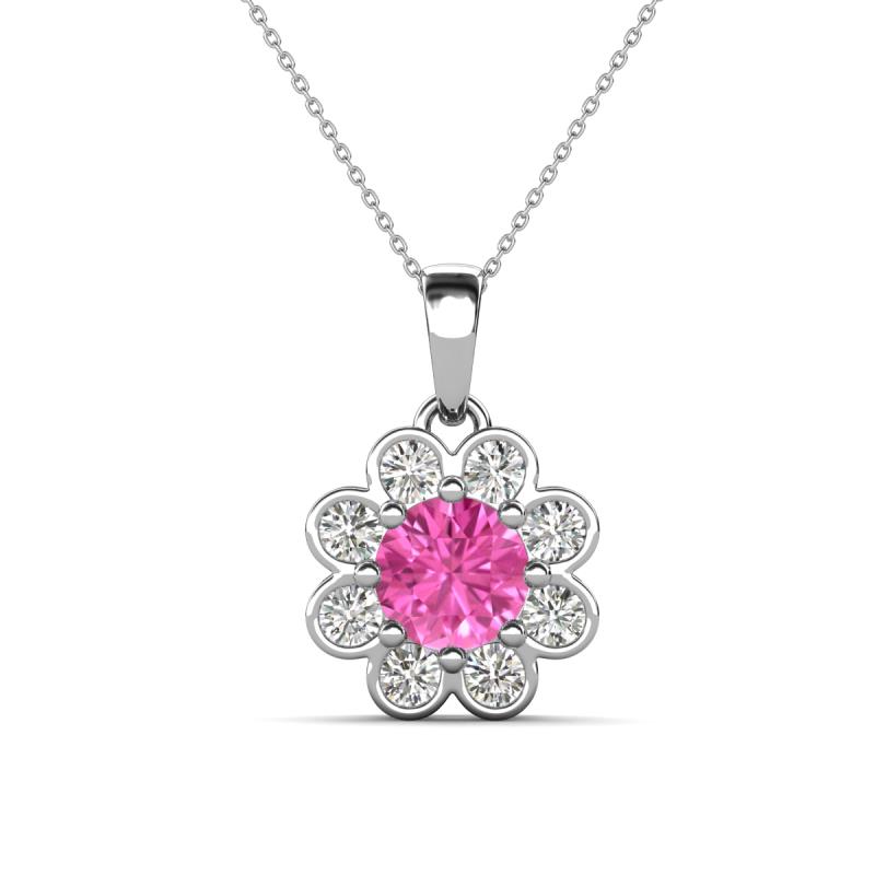 Urania 1.70 ctw Pink Sapphire (6.00 mm) and Accented Lab Grown Diamond Halo Floral Pendant 