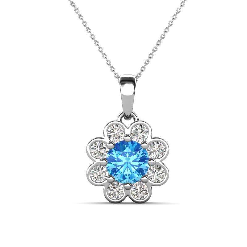Urania 1.48 ctw Blue Topaz (6.00 mm) and Accented Lab Grown Diamond Halo Floral Pendant 
