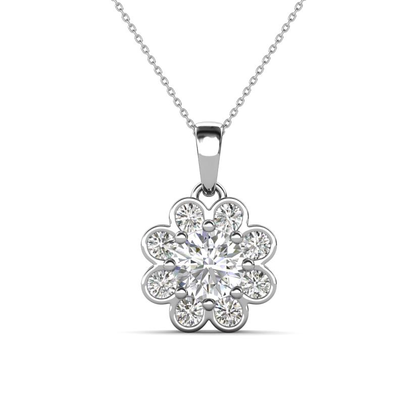 Urania 1.55 ctw White Sapphire (6.00 mm) and Accented Lab Grown Diamond Halo Floral Pendant 