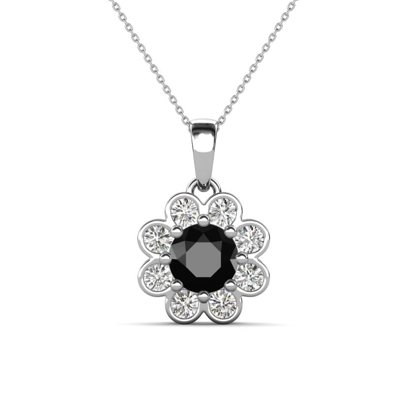 Urania 1.60 ctw Black Diamond (6.00 mm) and Accented Lab Grown Diamond Halo Floral Pendant 