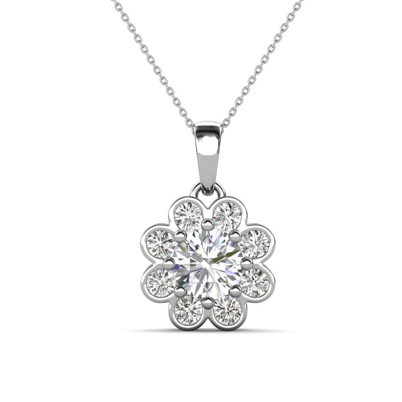 Urania 1.60 ctw GIA Certified Diamond (6.50 mm) and Accented Lab Grown Diamond Halo Floral Pendant 