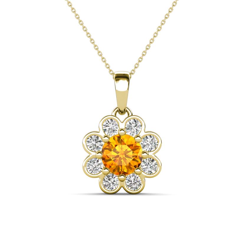 Urania 1.32 ctw Citrine (6.00 mm) and Accented Lab Grown Diamond Halo Floral Pendant 