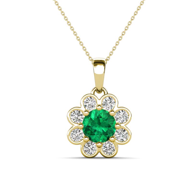 Urania 1.40 ctw Emerald (6.00 mm) and Accented Lab Grown Diamond Halo Floral Pendant 