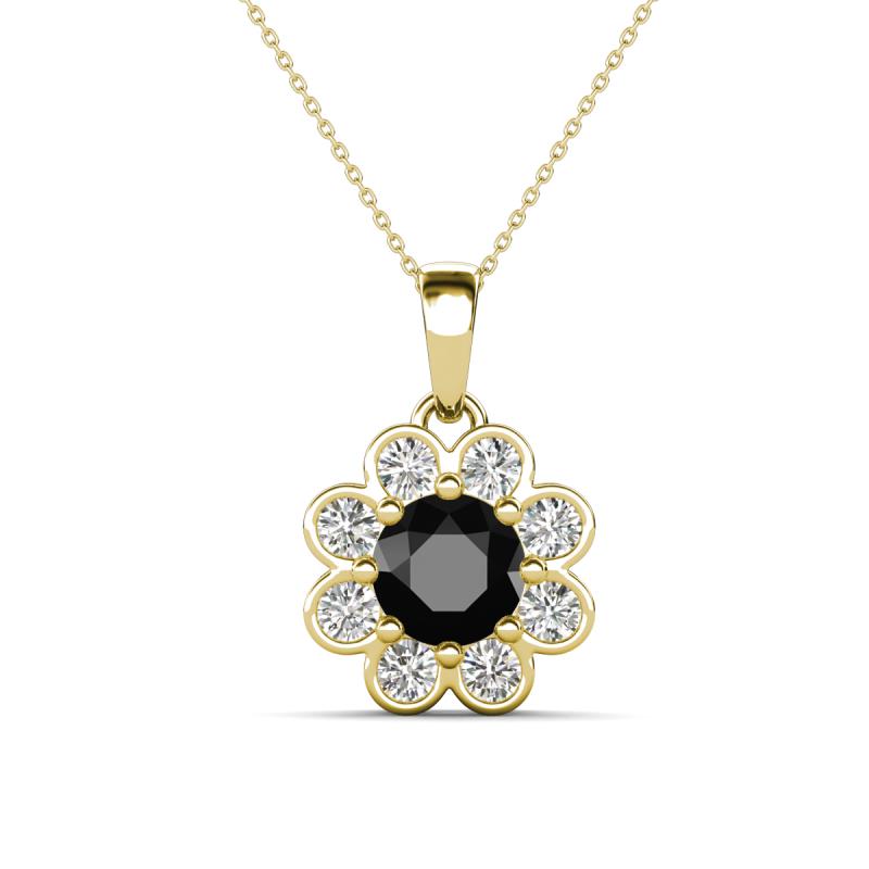 Urania 1.60 ctw Black Diamond (6.00 mm) and Accented Lab Grown Diamond Halo Floral Pendant 