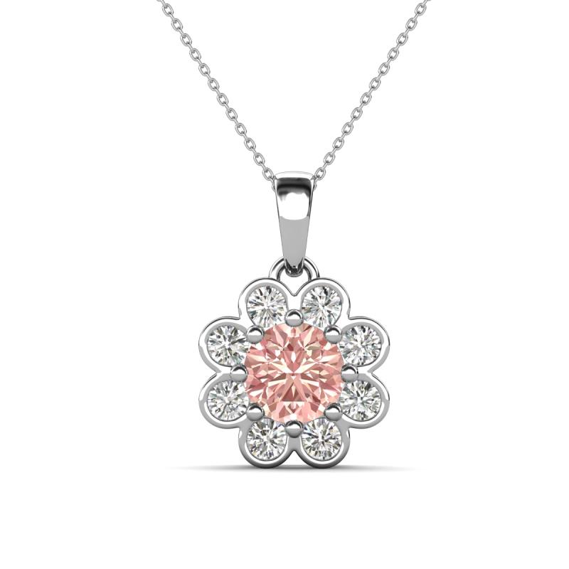Urania 1.37 ctw Morganite (6.00 mm) and Accented Lab Grown Diamond Halo Floral Pendant 