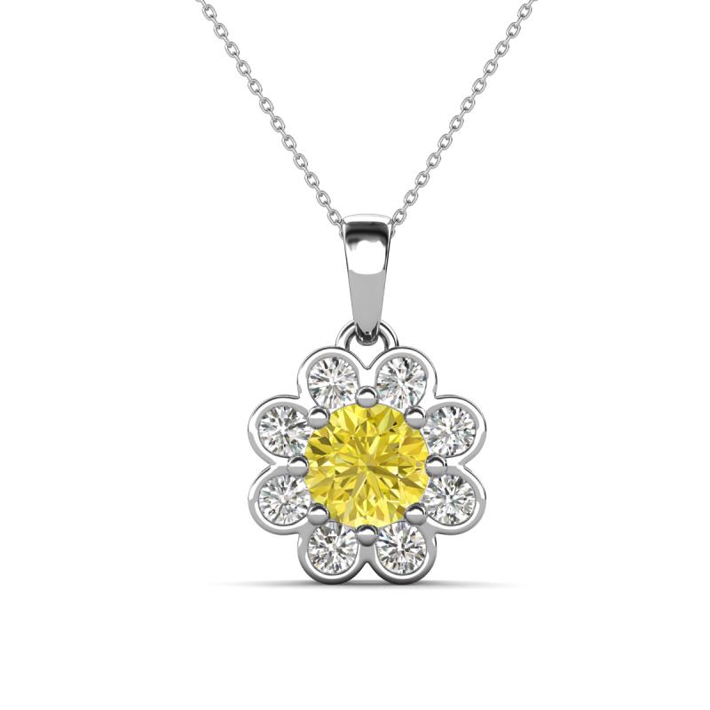 Urania 1.40 ctw Yellow Diamond (6.00 mm) and Accented Lab Grown Diamond Halo Floral Pendant 