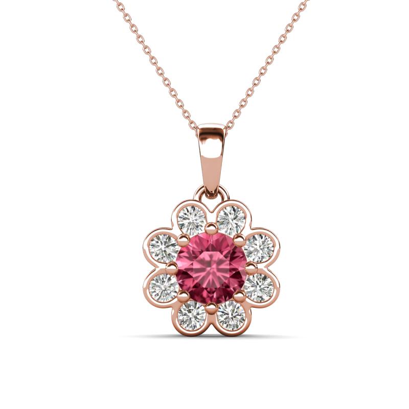 Urania 1.32 ctw Pink Tourmaline (6.00 mm) and Accented Lab Grown Diamond Halo Floral Pendant 