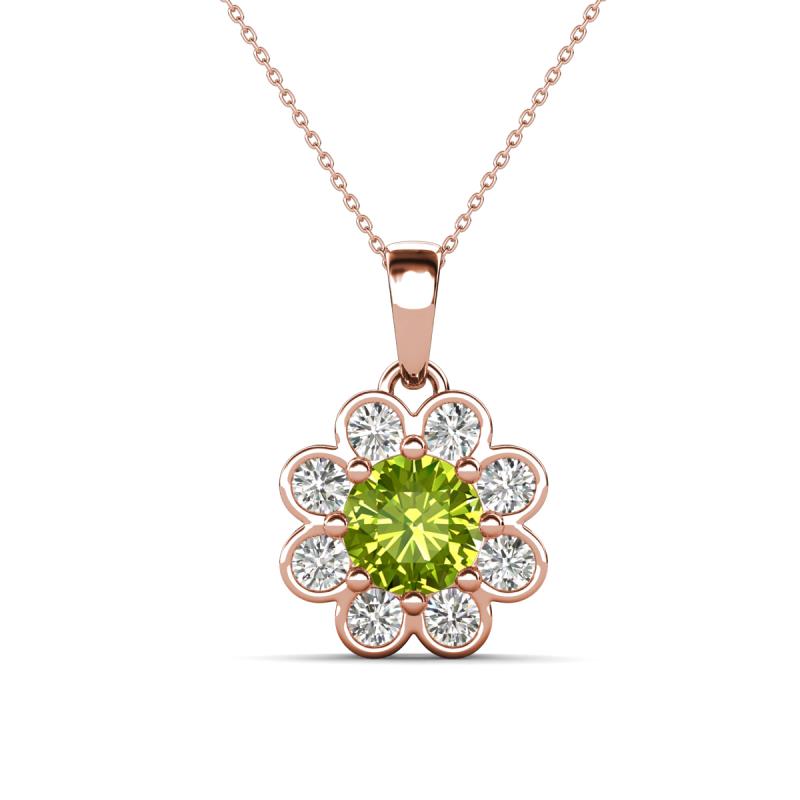 Urania 1.40 ctw Peridot (6.00 mm) and Accented Lab Grown Diamond Halo Floral Pendant 