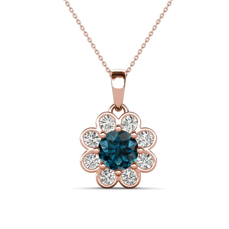 Urania 1.55 ctw London Blue Topaz (6.00 mm) and Accented Lab Grown Diamond Halo Floral Pendant 