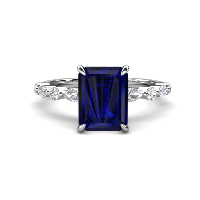 Laila 2.98 ctw Blue Sapphire Emerald Shape (9x7 mm) Hidden Halo Engagement Ring 