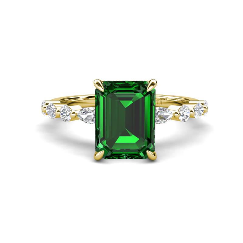 Laila 2.48 ctw Created Emerald (9x7 mm) Emerald Shape Hidden Halo Engagement Ring 