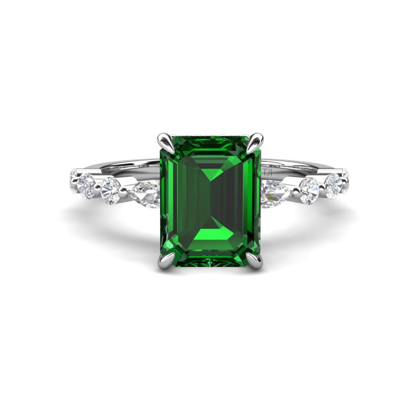 Laila 2.48 ctw Created Emerald (9x7 mm) Emerald Shape Hidden Halo Engagement Ring 