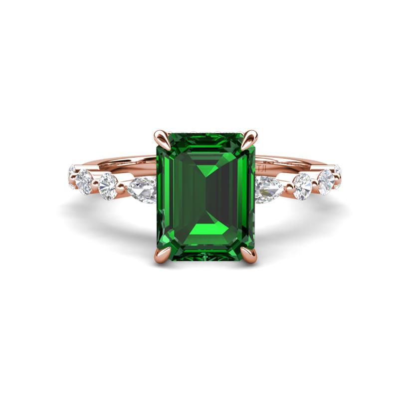 Laila 2.48 ctw Created Emerald (9x7 mm) Emerald Shape Hidden Halo Engagement Ring 