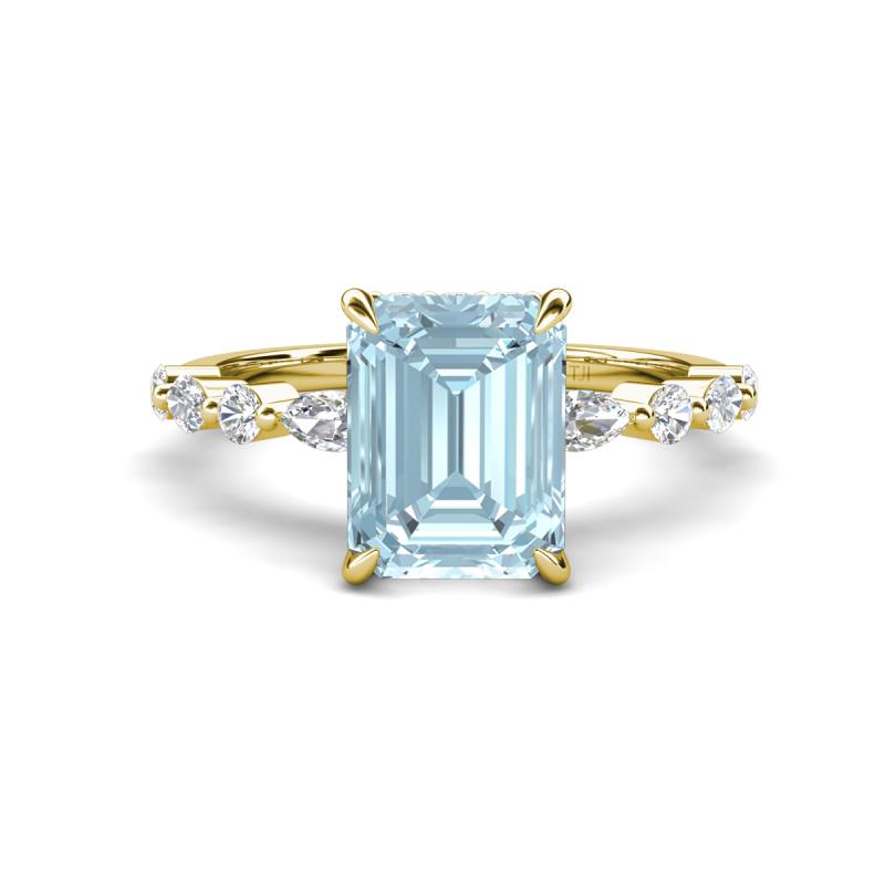 Laila 2.48 ctw Aquamarine Emerald Shape (9x7 mm) Hidden Halo Engagement Ring 