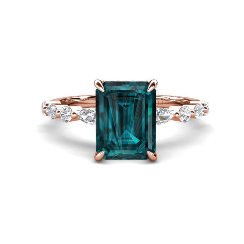 Laila 3.48 ctw London Blue Topaz Emerald Shape (9x7 mm) Hidden Halo Engagement Ring 