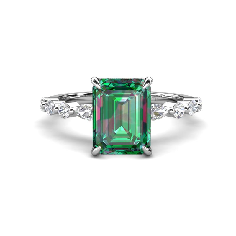 Laila 3.44 ctw Created Alexandrite Emerald Shape (9x7 mm) Hidden Halo Engagement Ring 