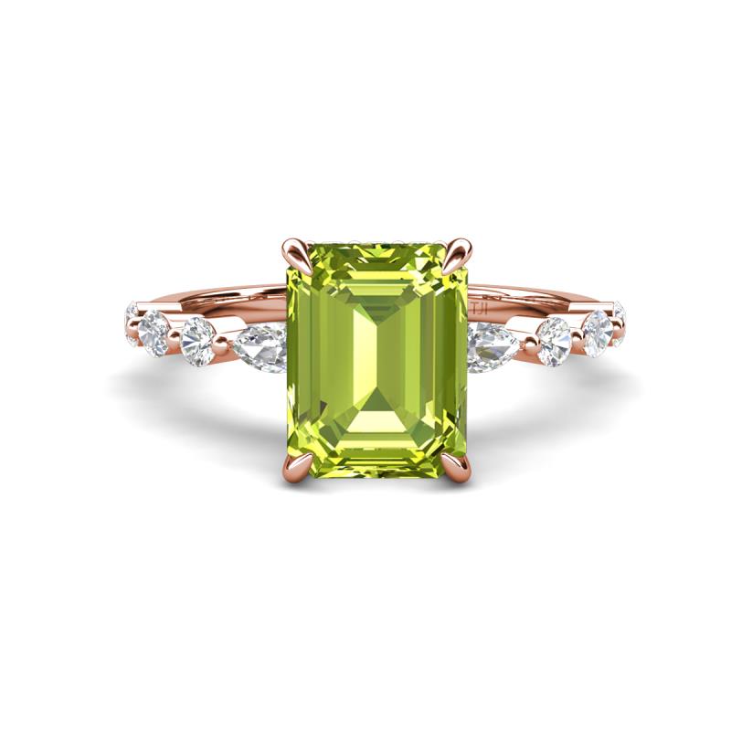 Laila 2.93 ctw Peridot Emerald Shape (9x7 mm) Hidden Halo Engagement Ring 