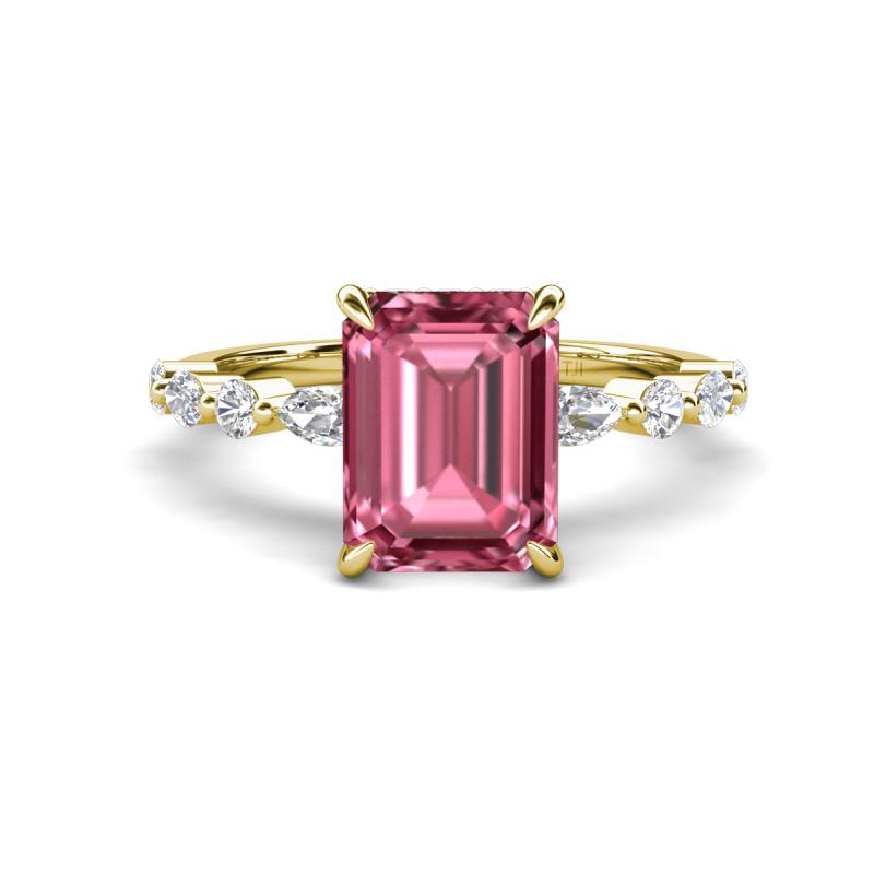 Laila 3.33 ctw Pink Tourmaline Emerald Shape (9x7 mm) Hidden Halo Engagement Ring 