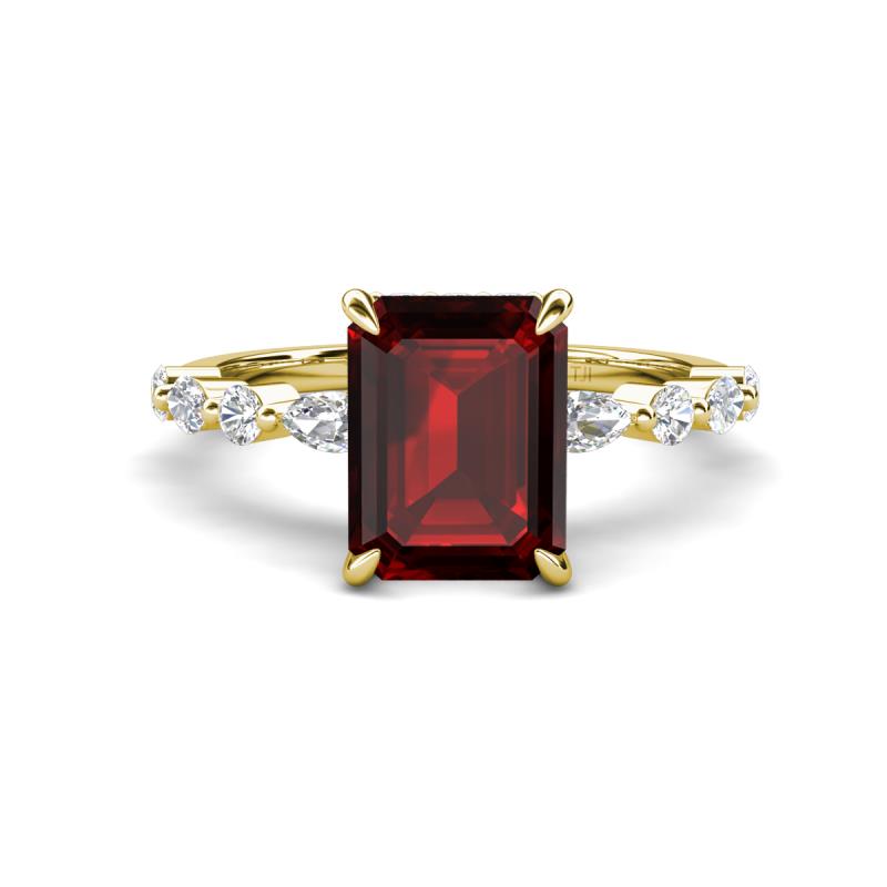 Laila 3.48 ctw Red Garnet Emerald Shape (9x7 mm) Hidden Halo Engagement Ring 