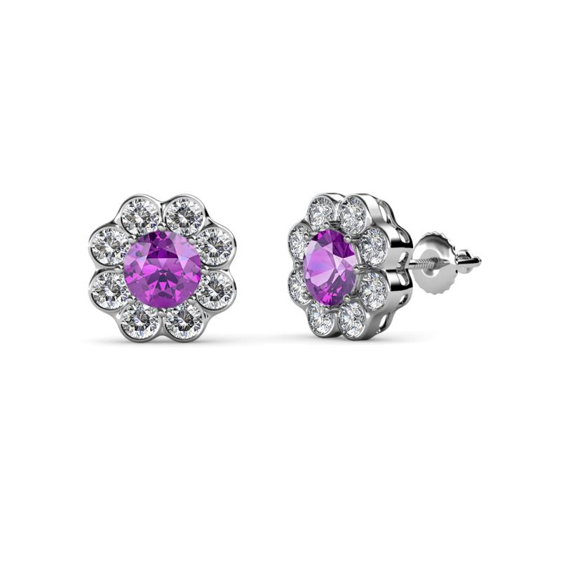 Fleur 2.24 ctw Amethyst and Lab Grown Diamond Floral Halo Stud Earrings 