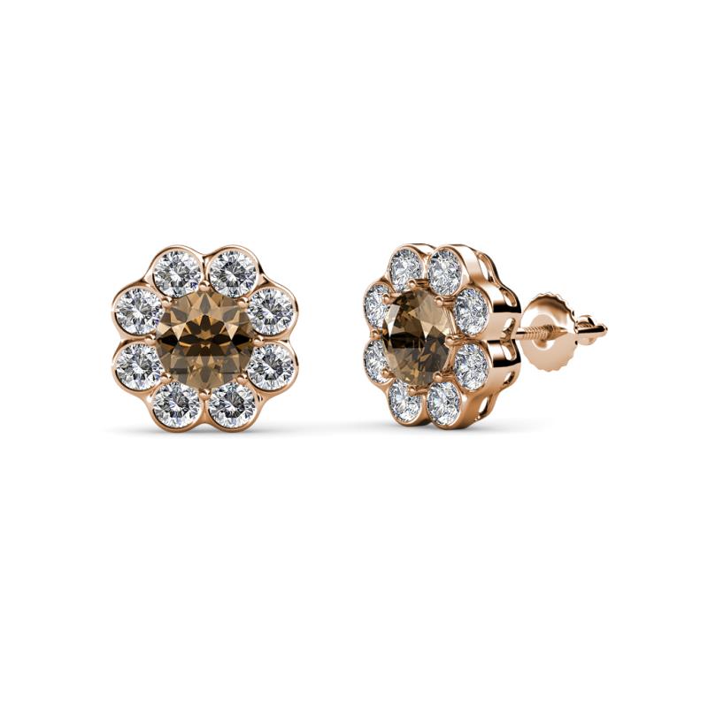 Fleur 2.40 ctw Smoky Quartz and Lab Grown Diamond Floral Halo Stud Earrings 