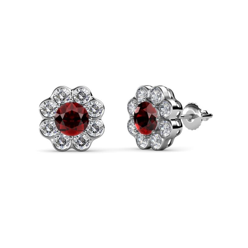 Fleur 2.60 ctw Red Garnet and Lab Grown Diamond Floral Halo Stud Earrings 