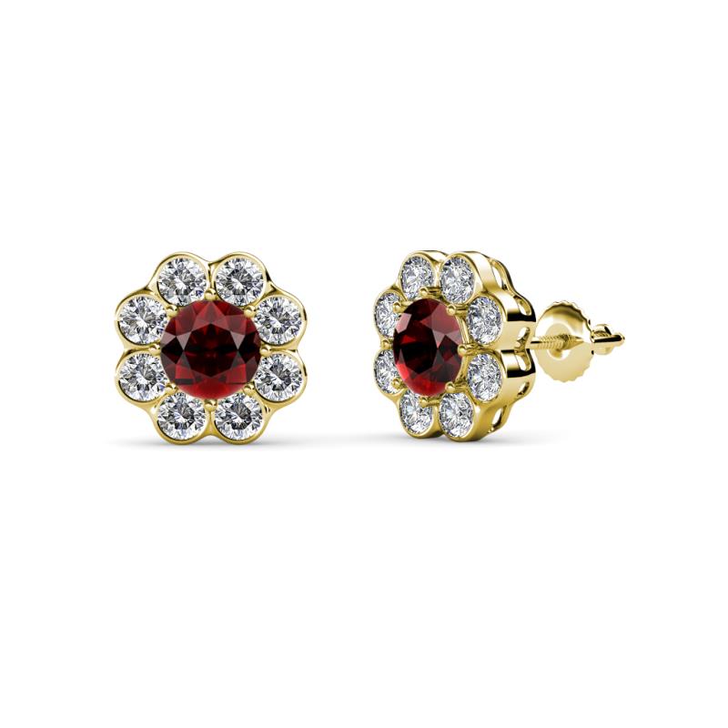 Fleur 2.60 ctw Red Garnet and Lab Grown Diamond Floral Halo Stud Earrings 