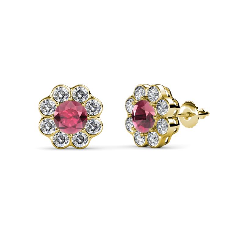 Fleur 2.44 ctw Rhodolite Garnet and Lab Grown Diamond Floral Halo Stud Earrings 