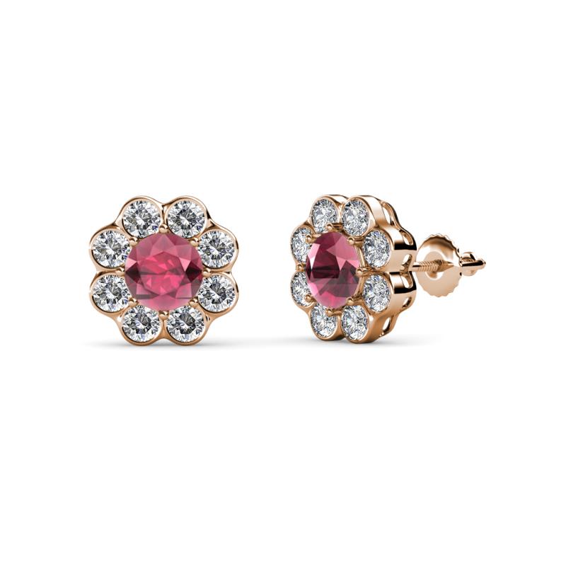 Fleur 2.44 ctw Rhodolite Garnet and Lab Grown Diamond Floral Halo Stud Earrings 