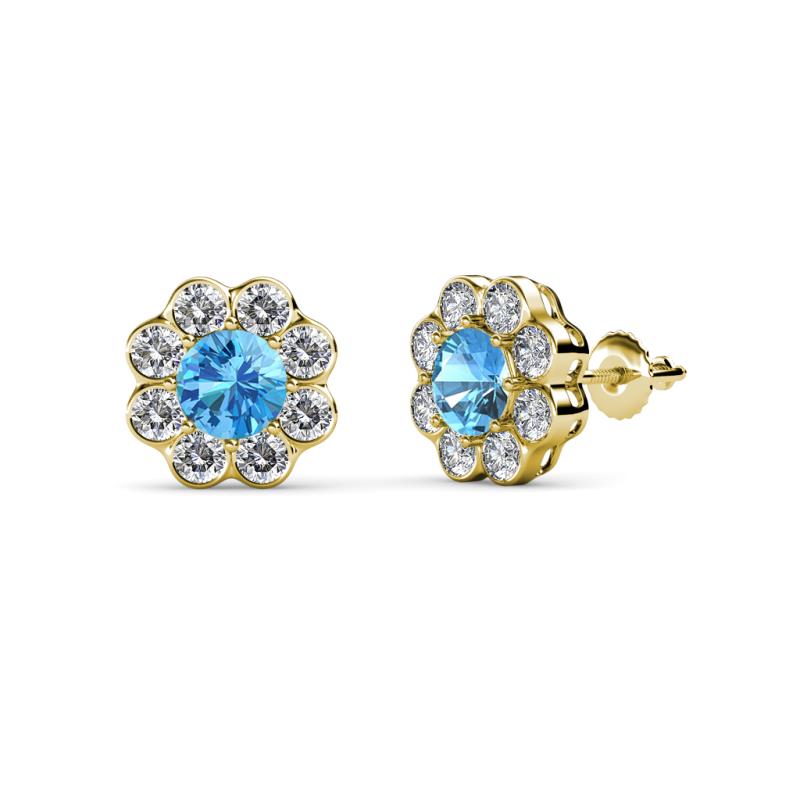 Fleur 2.56 ctw Blue Topaz and Lab Grown Diamond Floral Halo Stud Earrings 