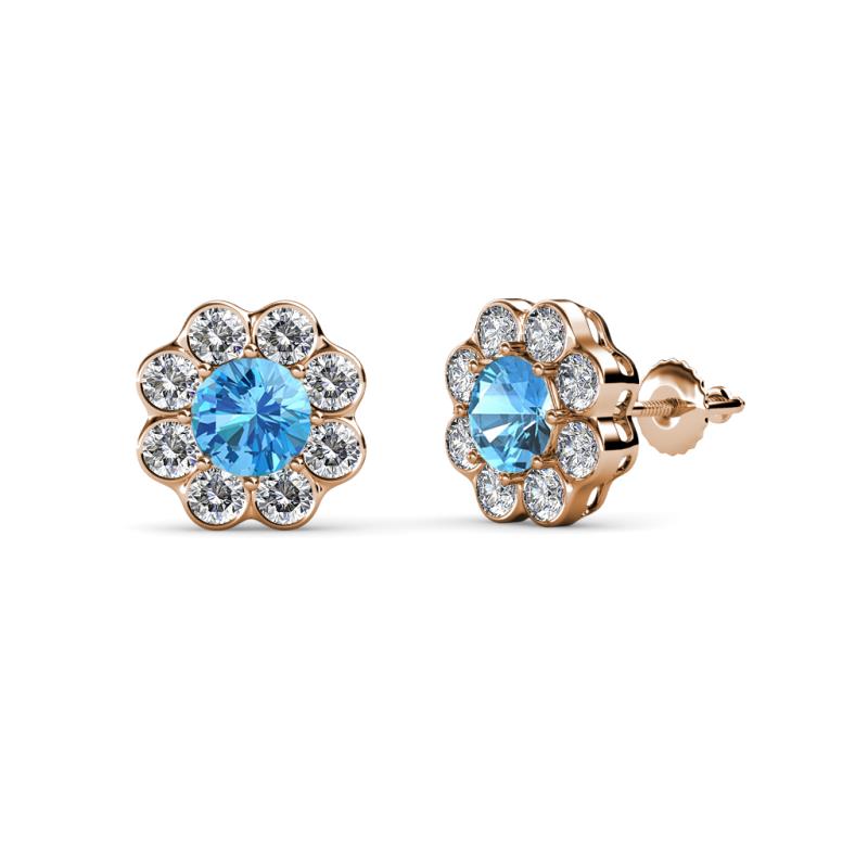 Fleur 2.56 ctw Blue Topaz and Lab Grown Diamond Floral Halo Stud Earrings 