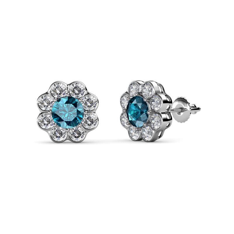 Fleur 2.70 ctw London Blue Topaz and Lab Grown Diamond Floral Halo Stud Earrings 