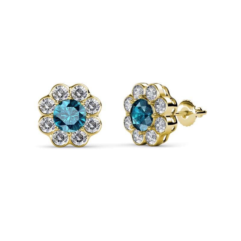 Fleur 2.70 ctw London Blue Topaz and Lab Grown Diamond Floral Halo Stud Earrings 