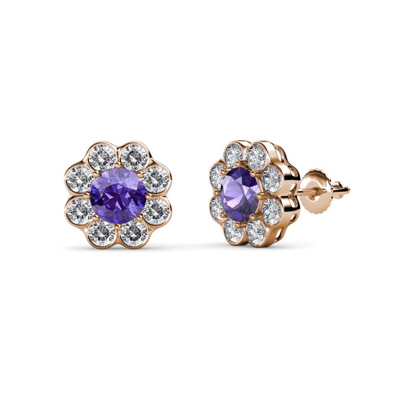 Fleur 2.24 ctw Iolite and Lab Grown Diamond Floral Halo Stud Earrings 