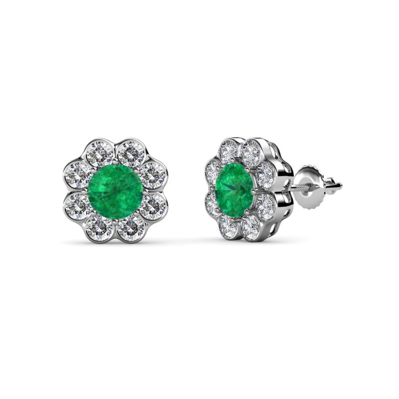 Fleur 2.40 ctw Emerald and Lab Grown Diamond Floral Halo Stud Earrings 