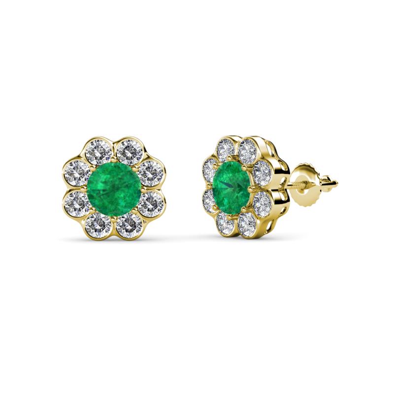 Fleur 2.40 ctw Emerald and Lab Grown Diamond Floral Halo Stud Earrings 