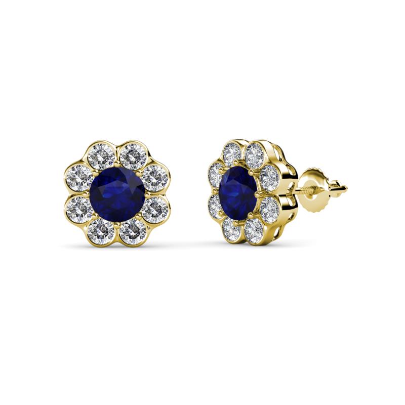 Fleur 3.10 ctw Blue Sapphire and Lab Grown Diamond Floral Halo Stud Earrings 