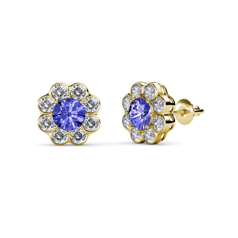 Fleur 2.40 ctw Tanzanite and Lab Grown Diamond Floral Halo Stud Earrings 