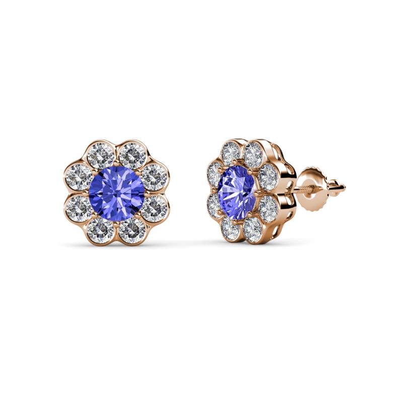 Fleur 2.40 ctw Tanzanite and Lab Grown Diamond Floral Halo Stud Earrings 