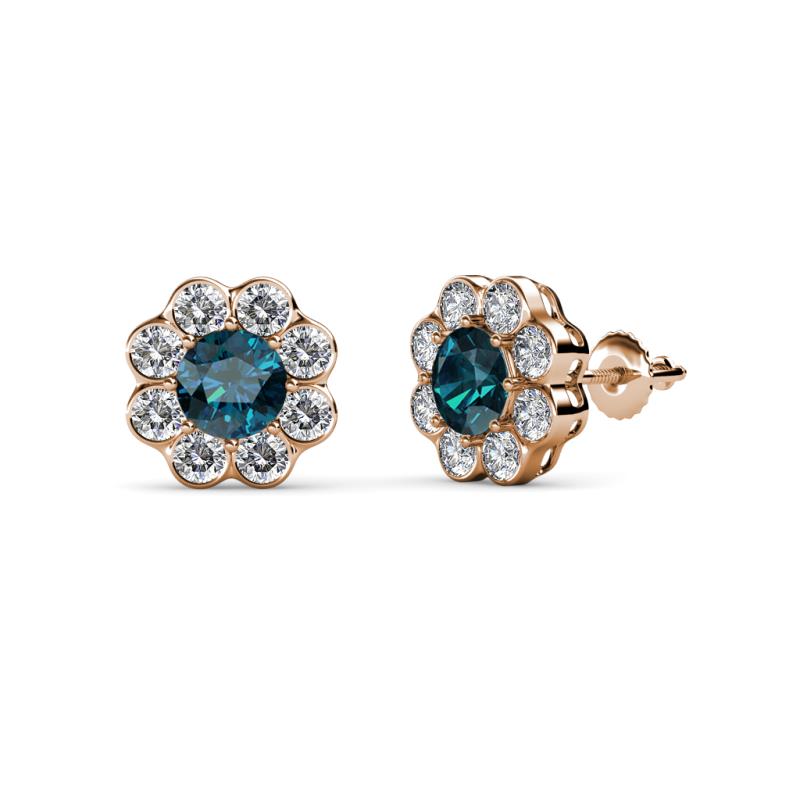 Fleur 2.40 ctw Blue Diamond and Lab Grown Diamond Floral Halo Stud Earrings 