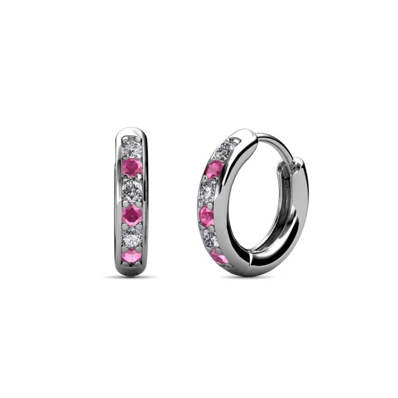 Pink Diamond Hoop Huggie Earrings