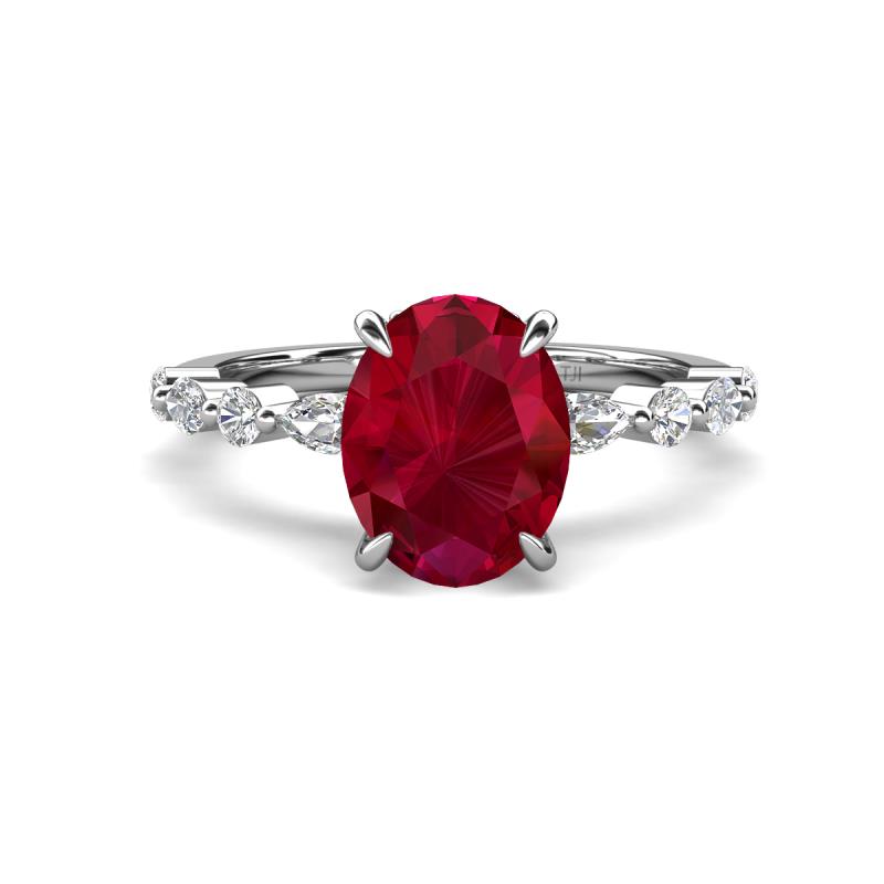 Laila 3.00 ctw Ruby Oval Shape (9x7 mm) Hidden Halo Engagement Ring 