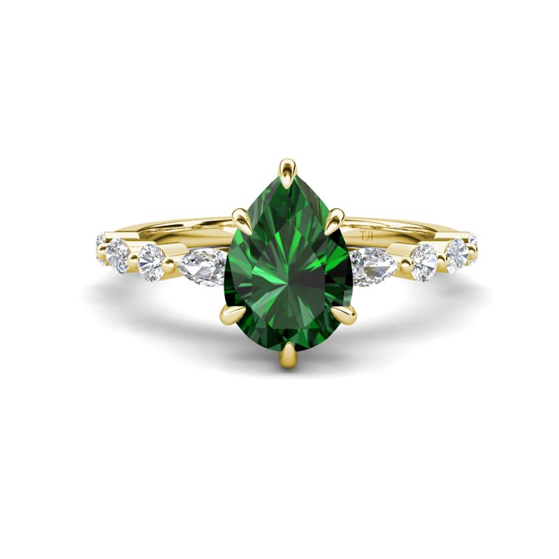 Laila 1.64 ctw Created Emerald Pear Shape (9x6 mm) Hidden Halo Engagement Ring 