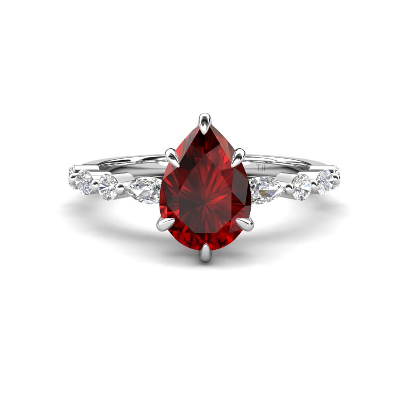 Laila 2.14 ctw Red Garnet Pear Shape (9x6 mm) Hidden Halo Engagement Ring 